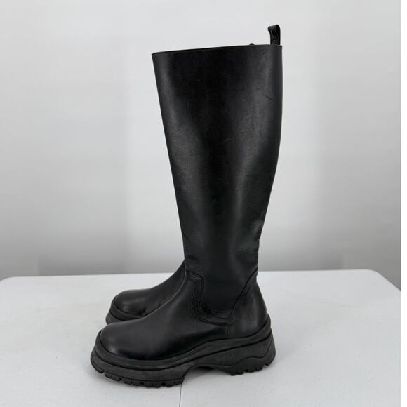 Staud Bow Leather Black Tall Platform Boots Women's Size 36.5 - Picture 5 of 12